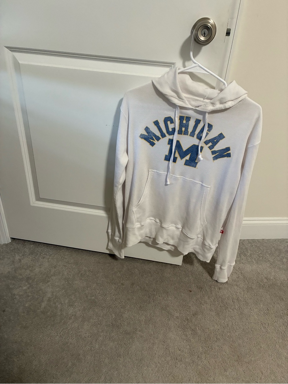 Michigan White Crewneck Hoodie with Front Pocket